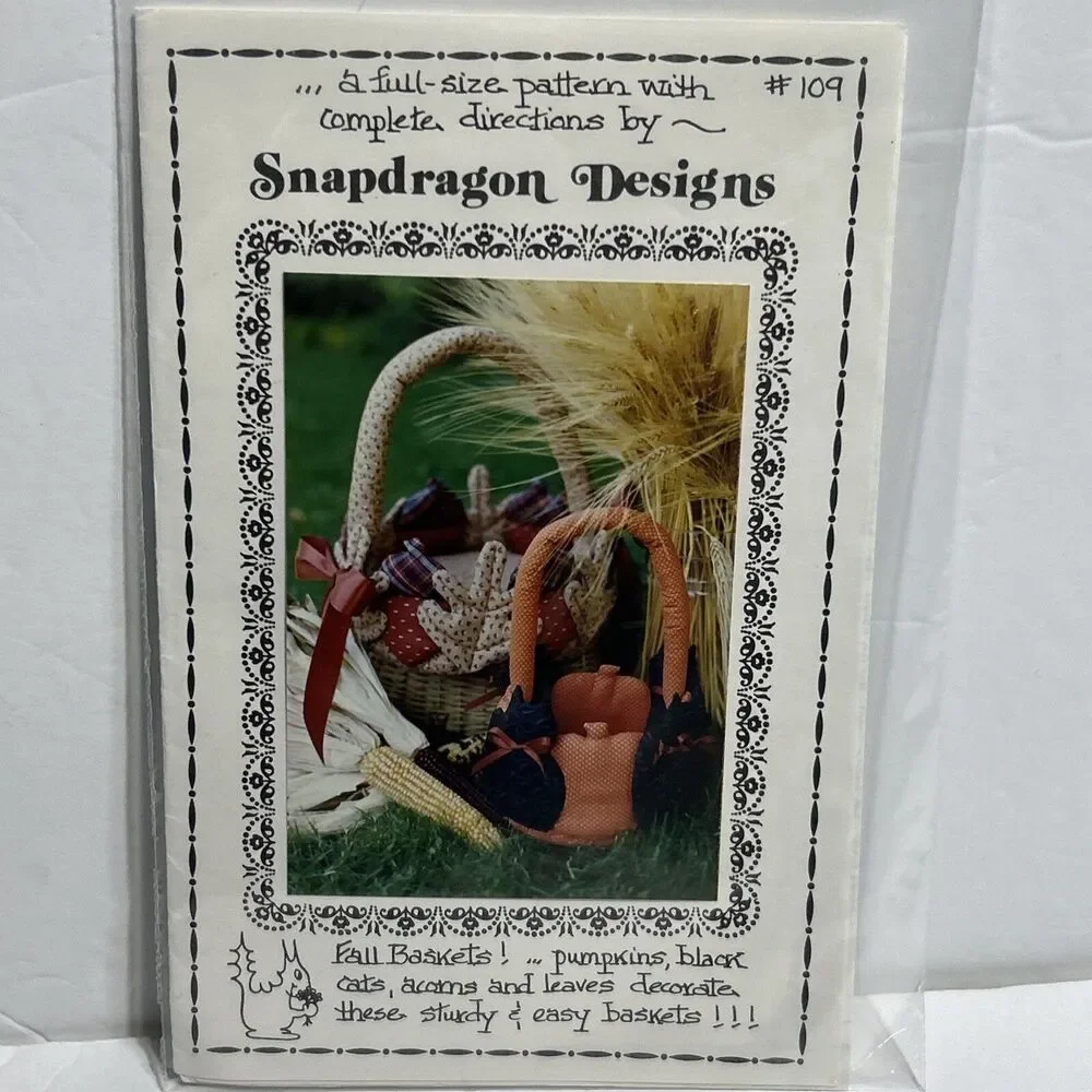 Fall Baskets Pumpkins/Cats/Leaves Snapdragon Designs NEW Vintage Sewing Pattern