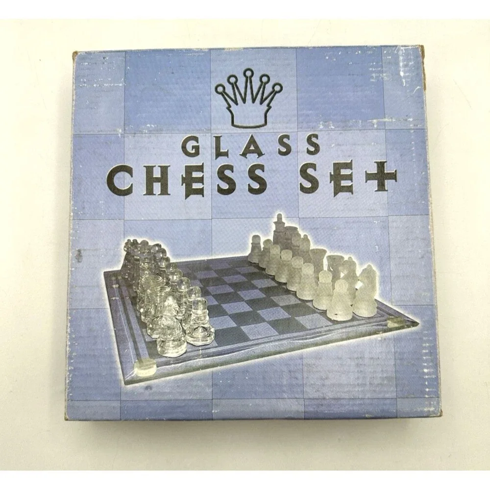 Glass Chess Set Frosted & Clear Board W/ Box Complete
