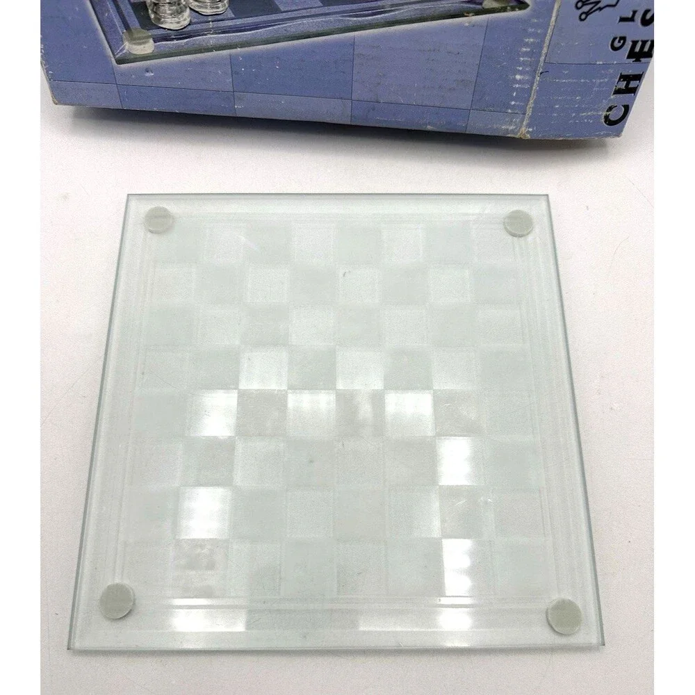 Glass Chess Set Frosted & Clear Board W/ Box Complete