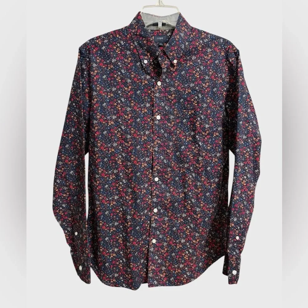 J. Crew Men's Slim Fit Floral Button-Down Shirt Size M Navy Multicolor Preppy
