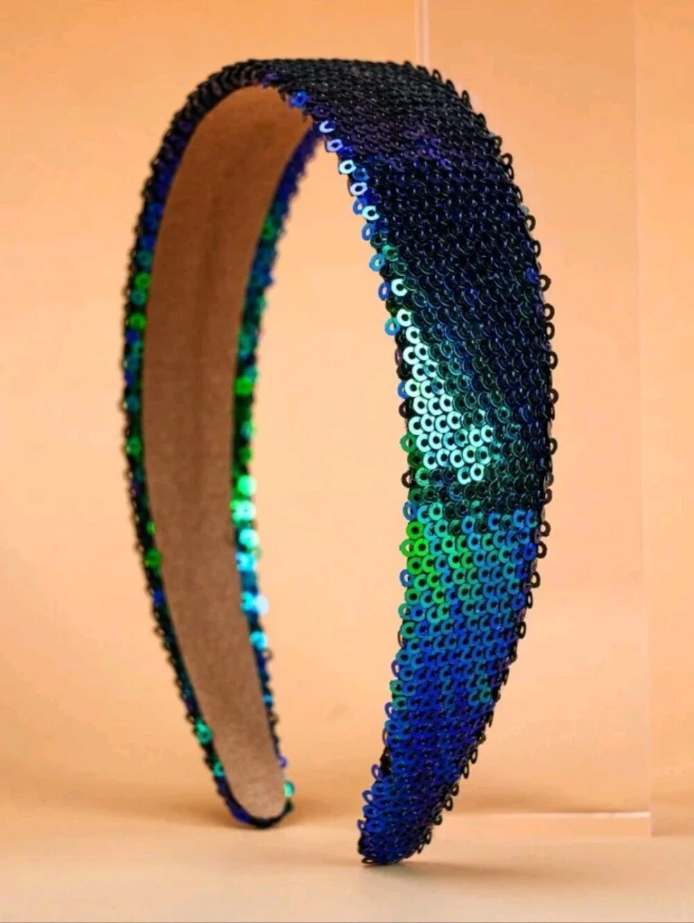 Peacock Sequin Headband in Blue-Green