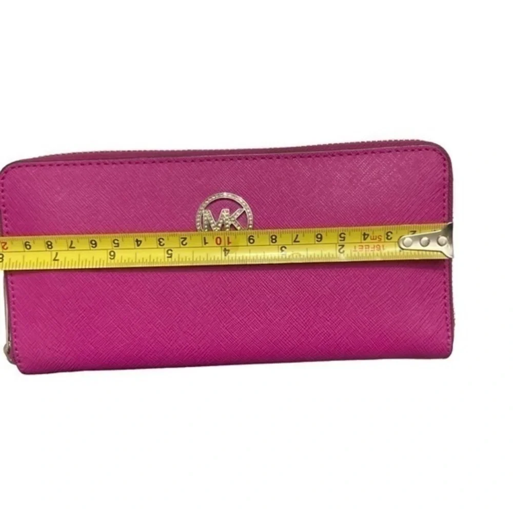 Michael Kors pink zipper clutch wallet with rhinestone mk rare