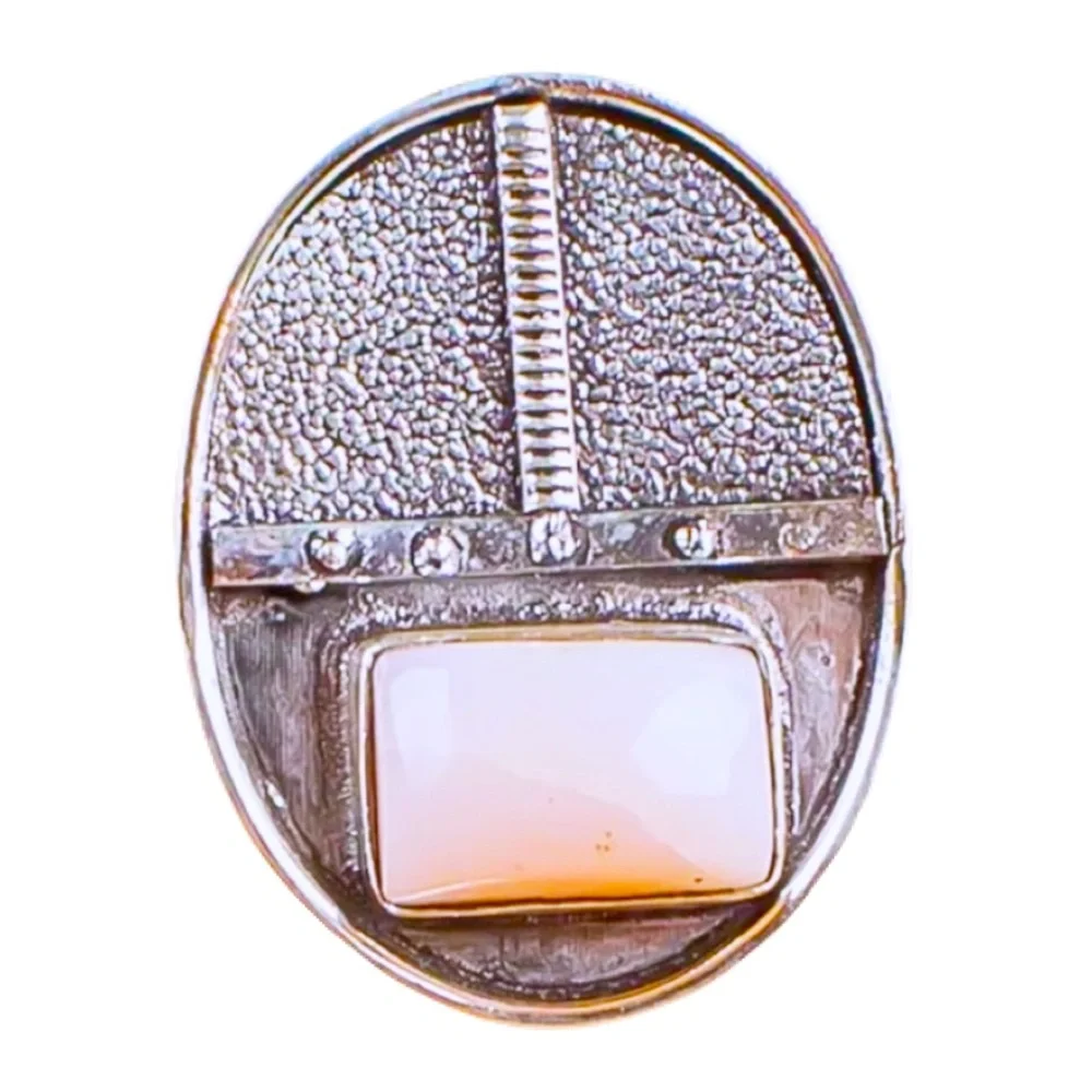 New Artisan Pink Opal Gemstone 925 Sterling Silver Tribal Shield Ring Size: 7.25