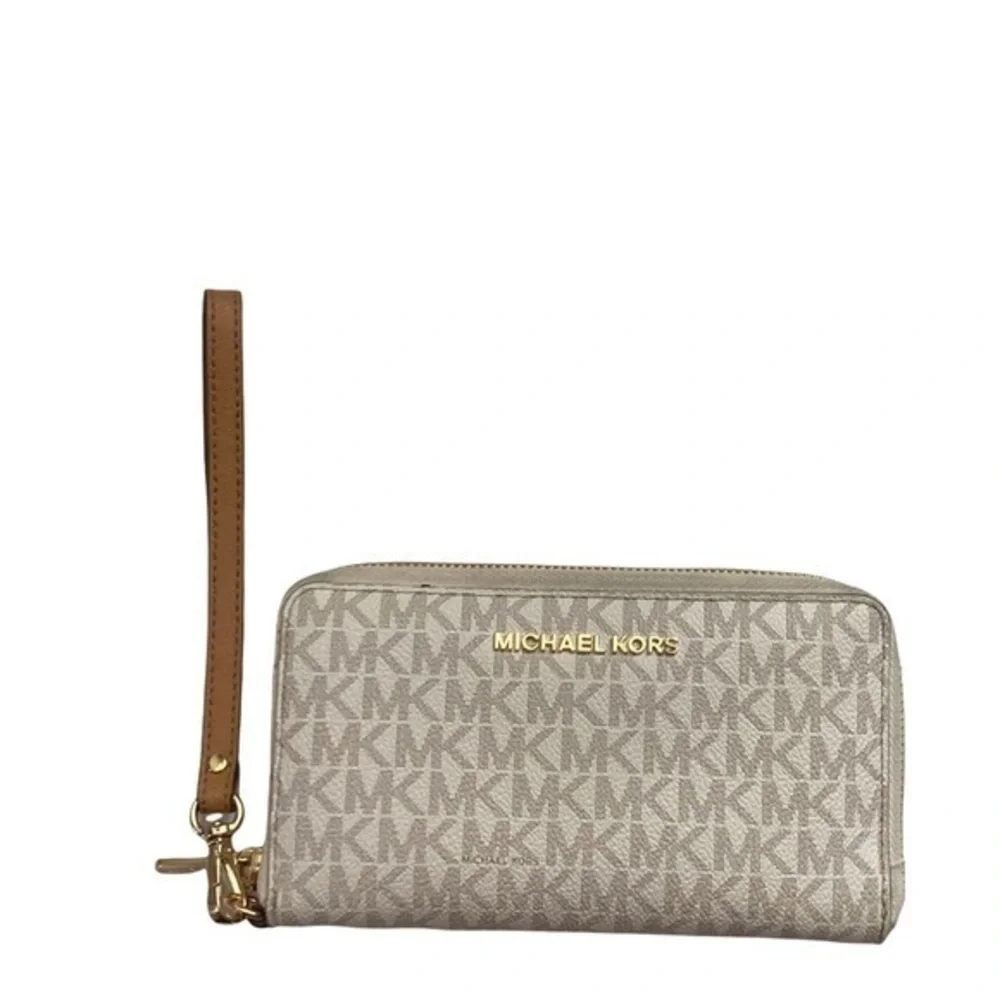 Michael kors white signature mk wristlet wallet clutch bag
