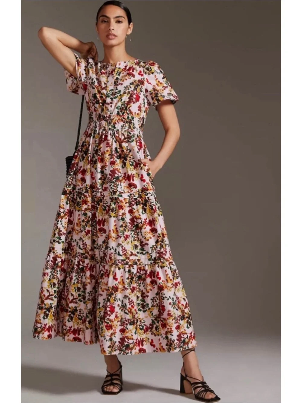 Anthropologie Somerset Floral Pink Maxi Dress Smocked Cotton Size Small NWT