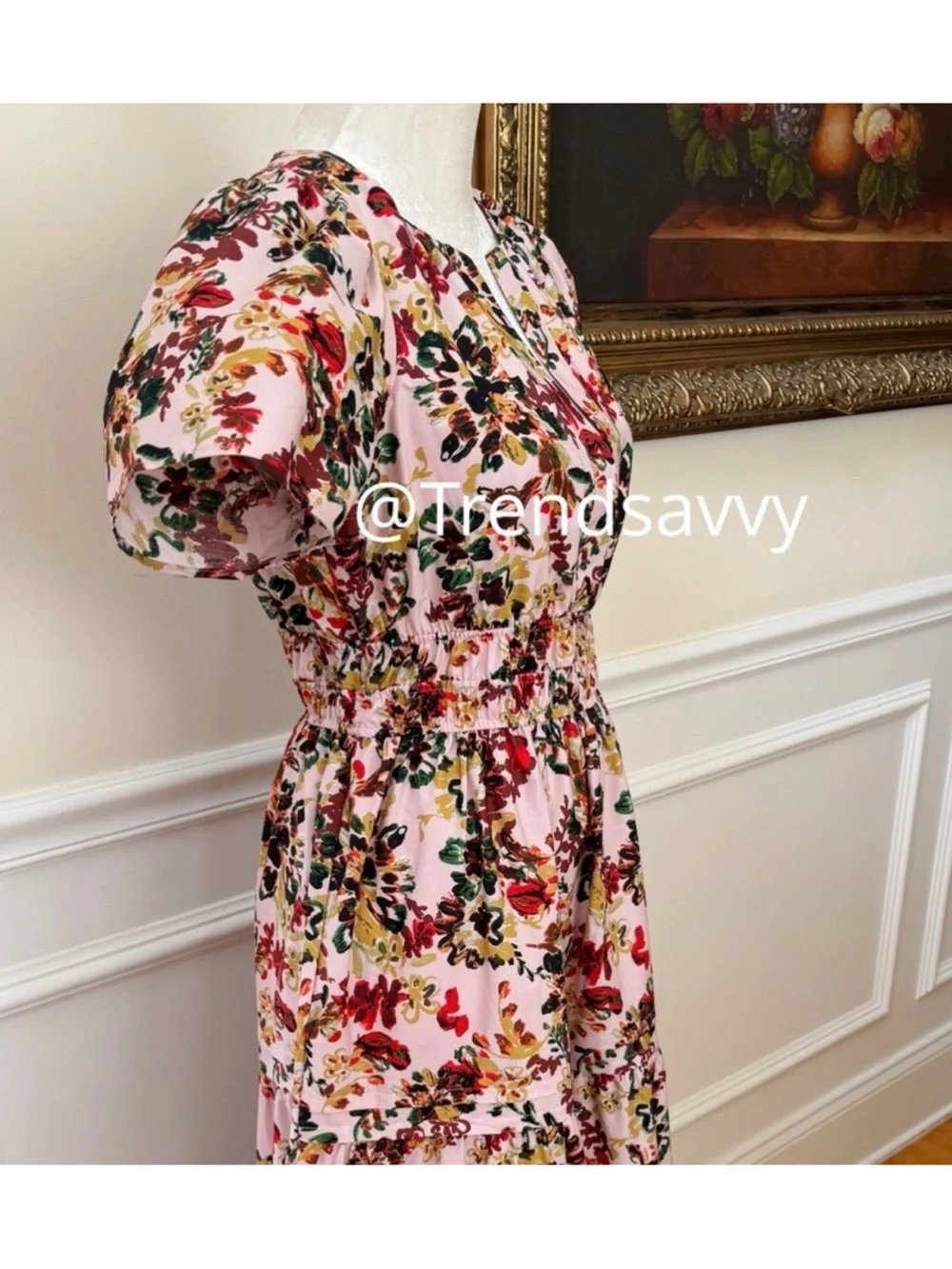 Anthropologie Somerset Floral Pink Maxi Dress Smocked Cotton Size Small NWT