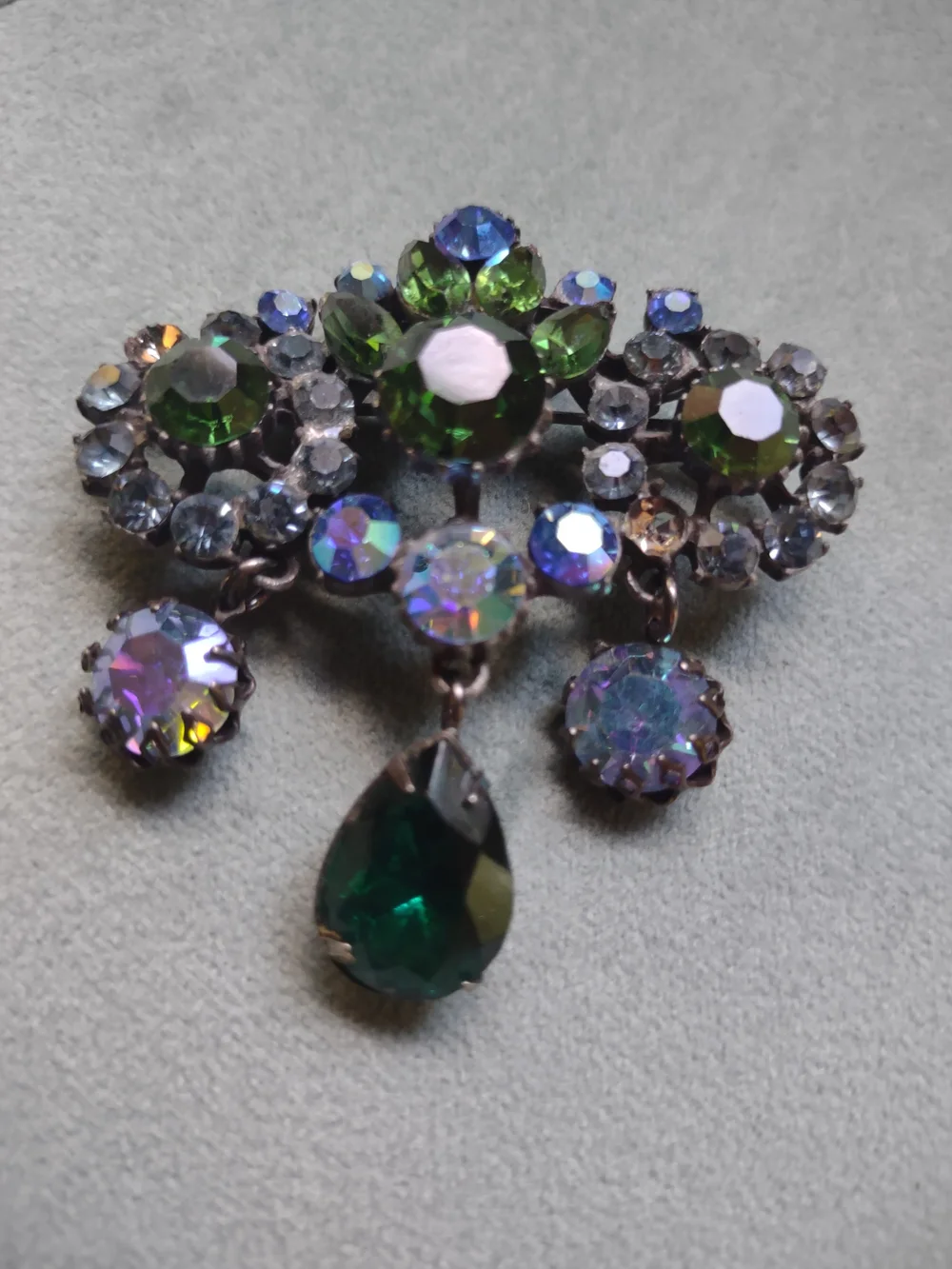 Green and Iridescent Crystal Statement Brooch