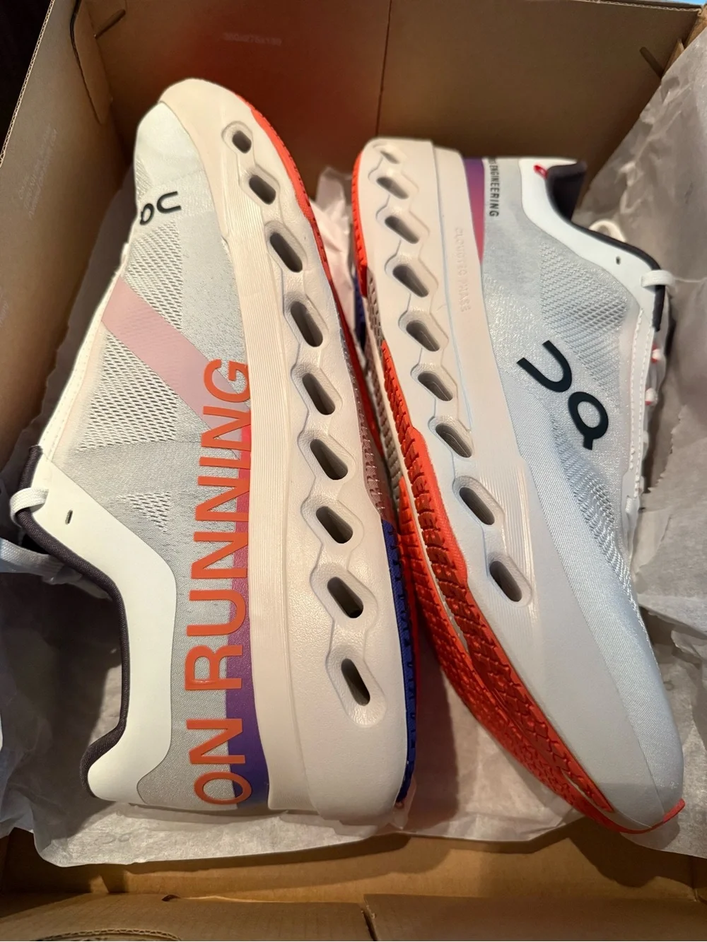 On Running Men’s Cloudnova Athletic Shoes — White with Coral Accent