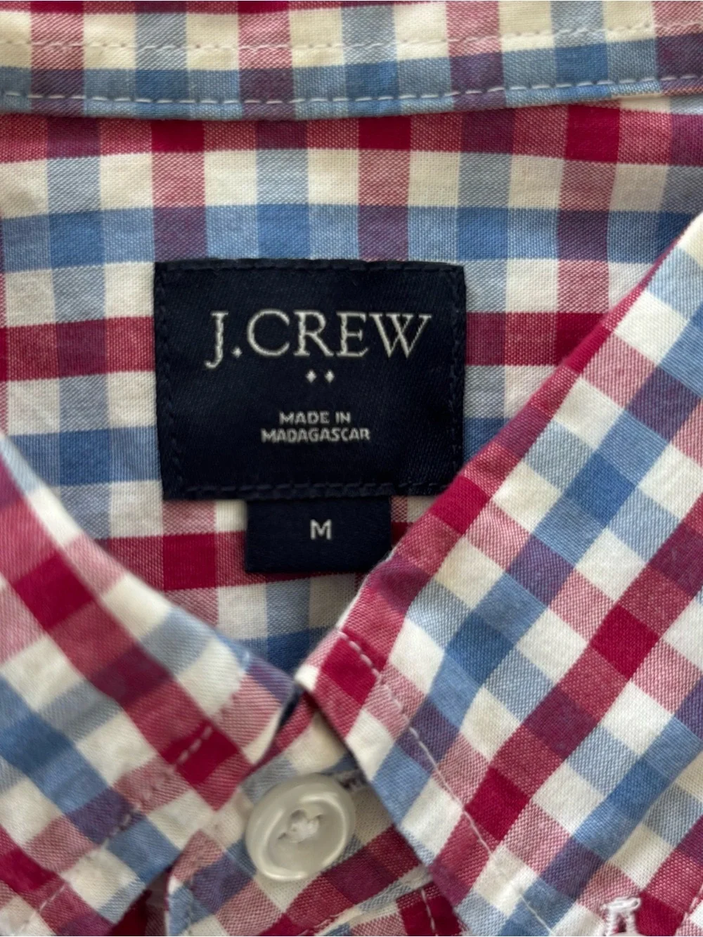 J. Crew Men's Red, Blue & White Gingham Button-Down Shirt