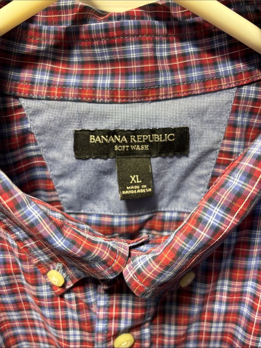 Banana Republic Red and Blue Plaid Button-Down Shirt