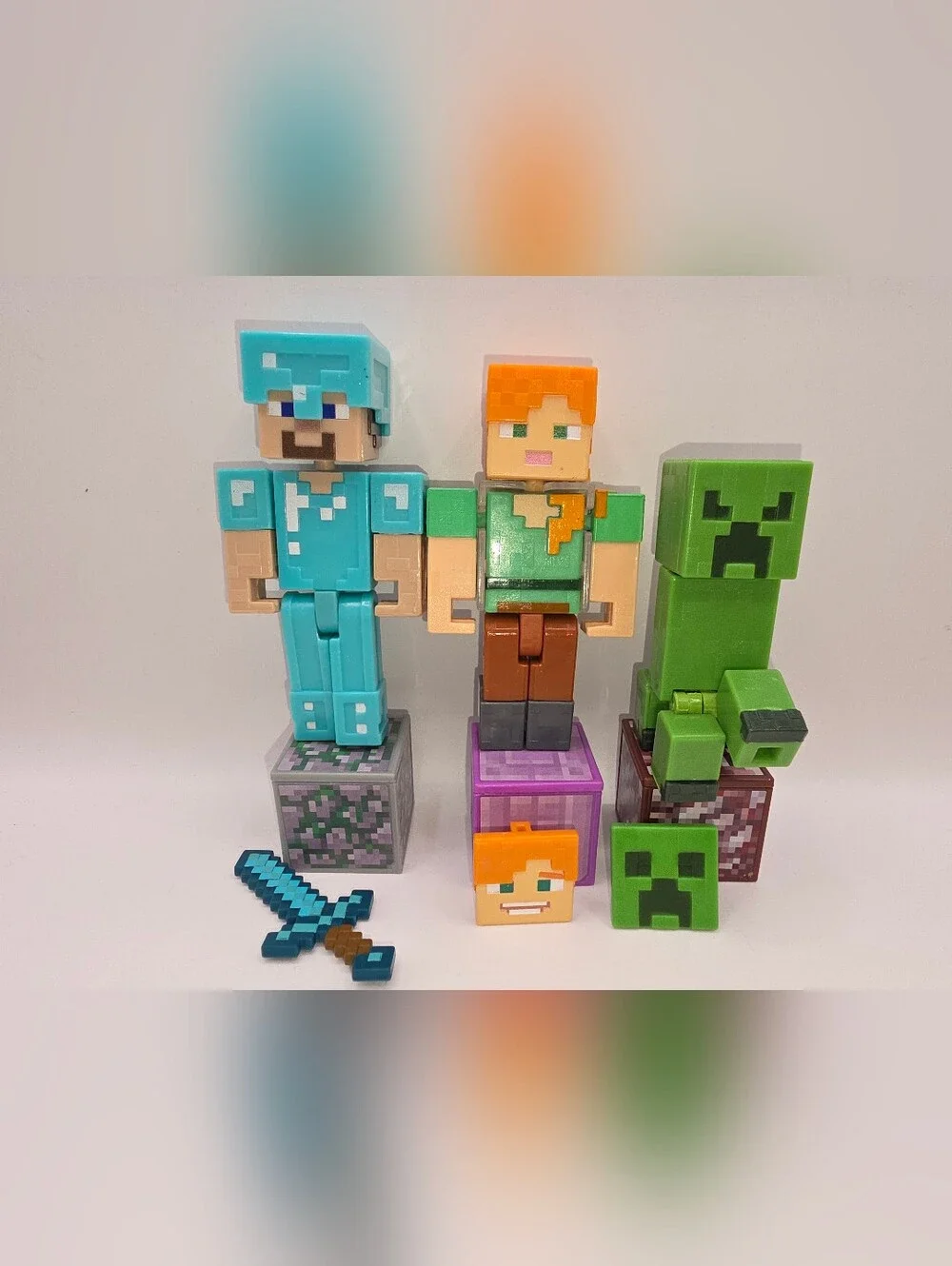 Minecraft Series 2 Diamond Steve Comic Maker Green Creeper Alex w Accessories