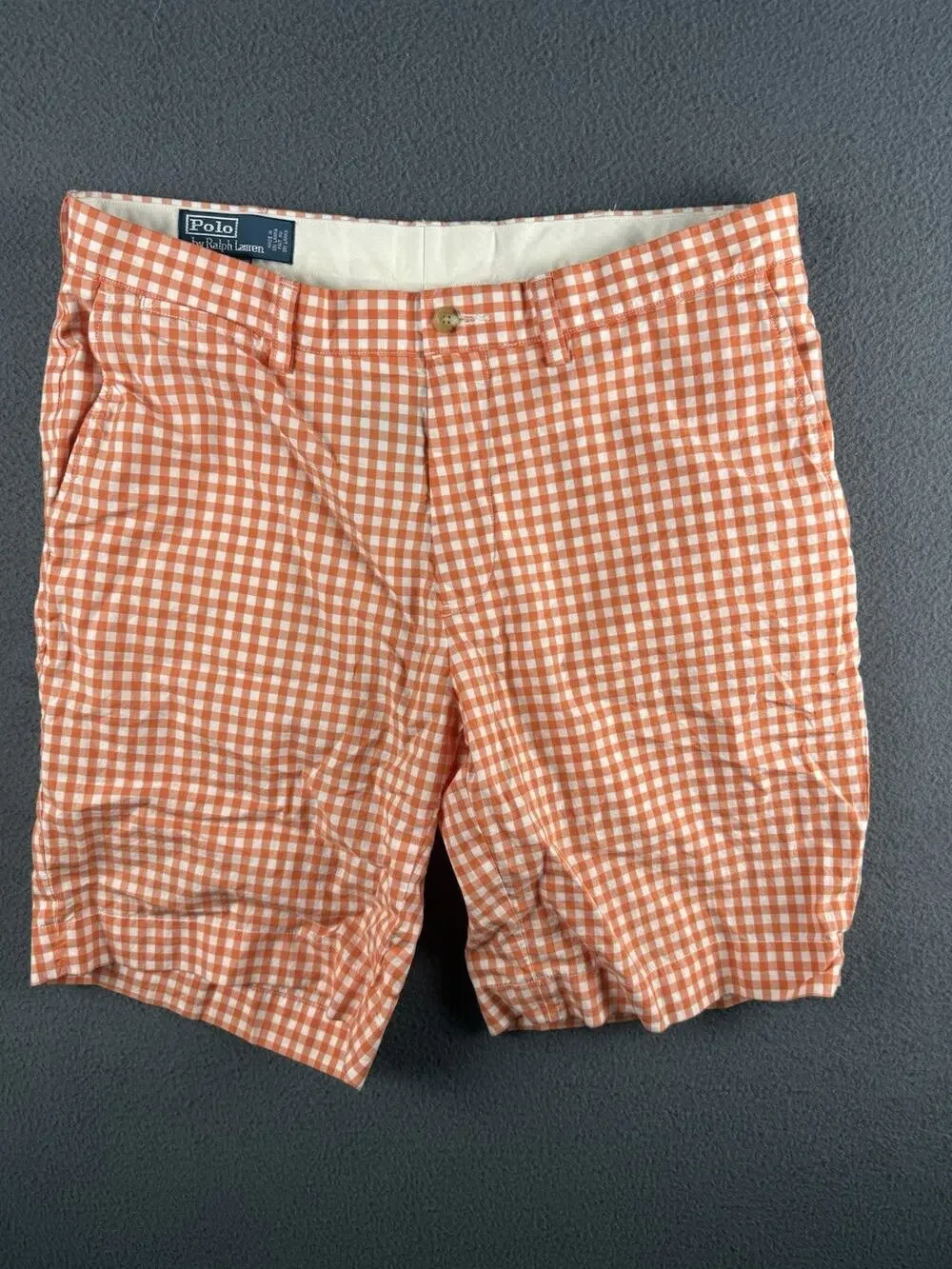 Polo Ralph Lauren Men 34 Suffield Short Relax Orange and White Gingham Pockets