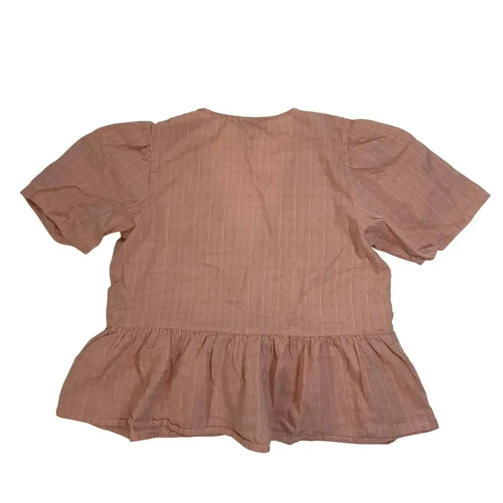 Madewell Women's Small Peach Peplum Blouse Shirt Cotton Wrap V-Neck