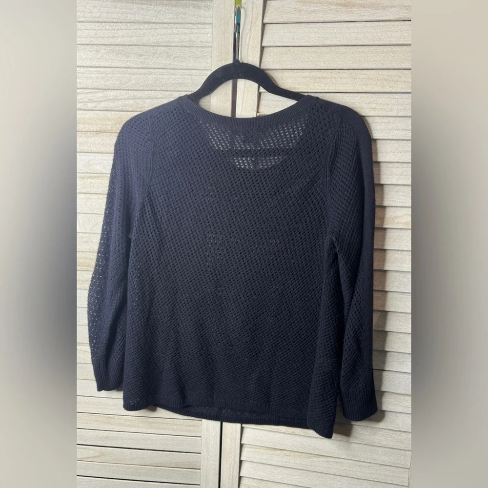 Ann Taylor Navy Open Knit Sweater Small Lightweight Coastal Chic Fisherman