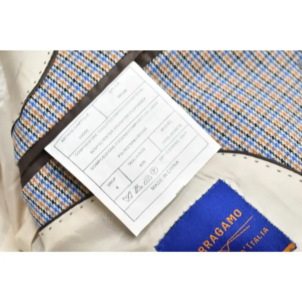 Berragamo Collezioni D'Italia Men's 42R Plaid Blazer Blue Tan Lazio-Jackets Spor