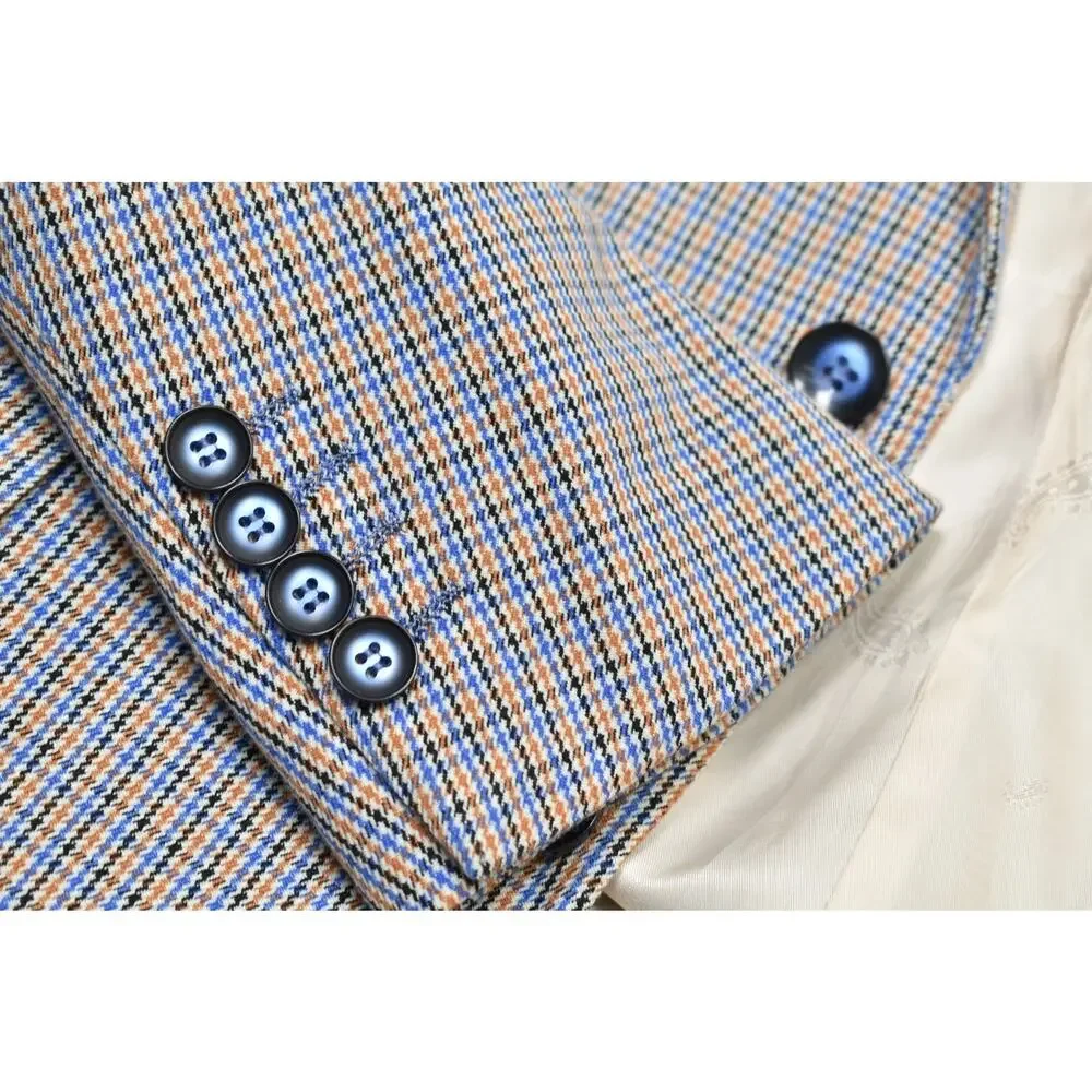 Berragamo Collezioni D'Italia Men's 42R Plaid Blazer Blue Tan Lazio-Jackets Spor