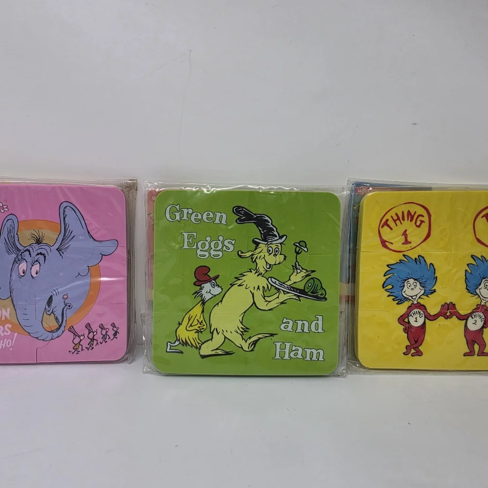 Dr Suess Puzzle Erasers Thing 1 & 2 Horton Hears a Who Green Eggs and Ham Lot 3