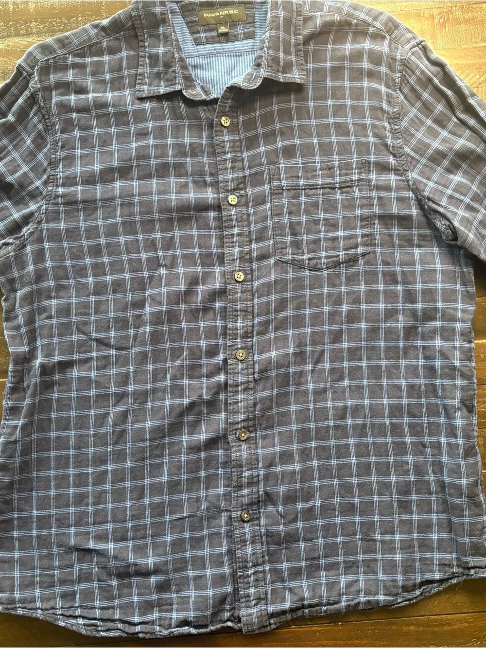 Banana Republic Untucked Slim Fit Blue Plaid Button Up Shirt Men’s XL Cotton
