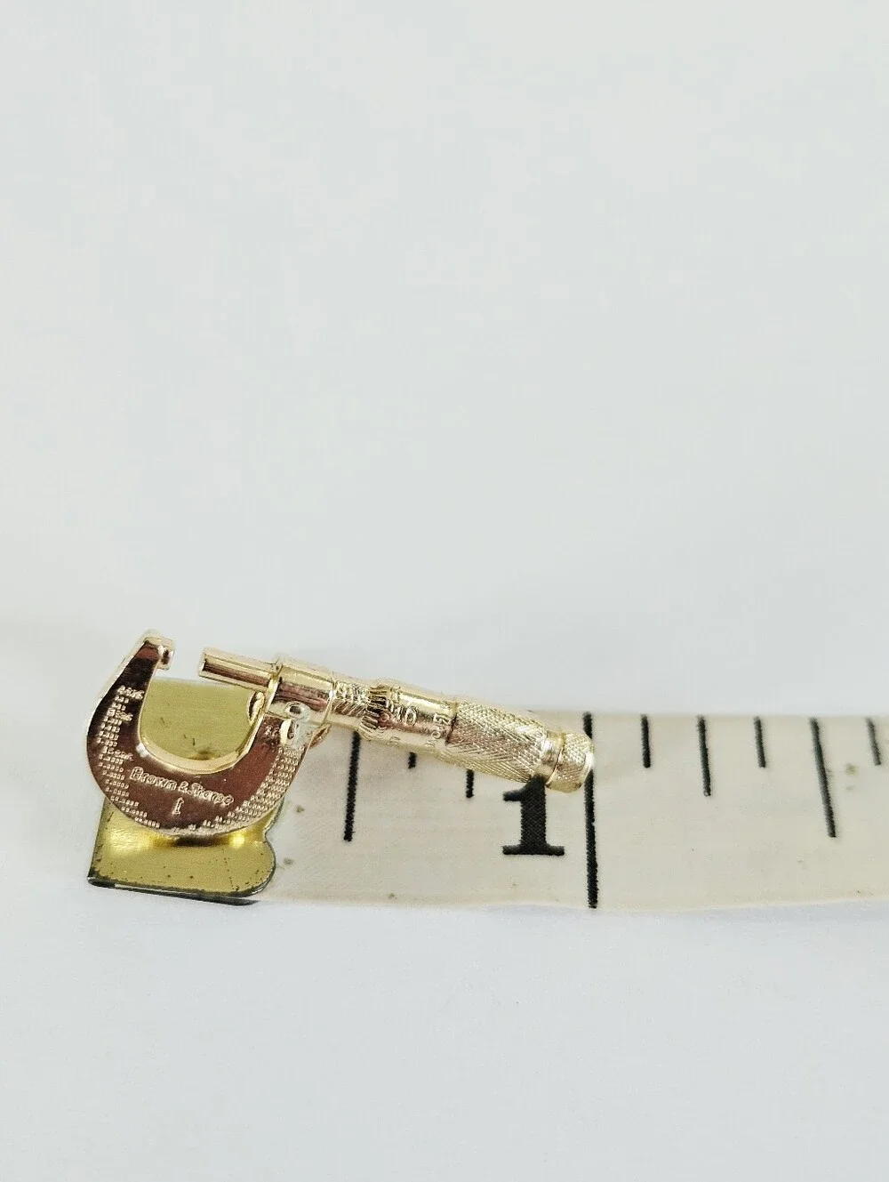 Vintage Brown & Sharpe Engineer Tools Gold Tone Micrometer Tie Lapel Pin Brooch