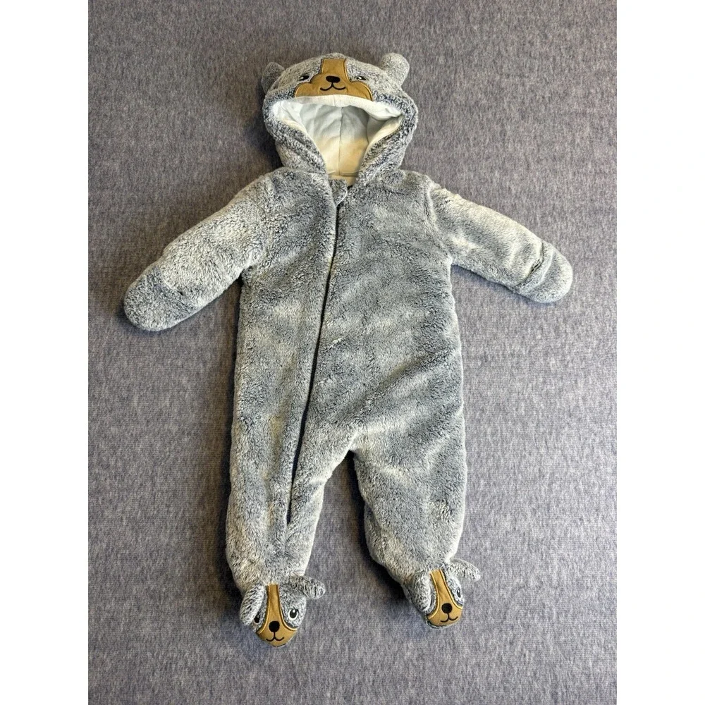 3-6M Unisex‎ Koala Baby 1-Piece Plush Hooded Pram Suit Fleece Jumper Blue