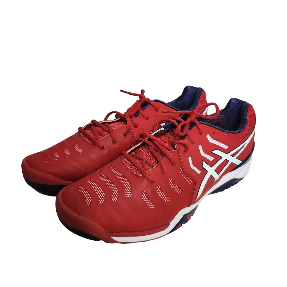 ASICS Mens Gel-Resolution 7 Tennis Shoe Red/White/Indigo Blue Size 15