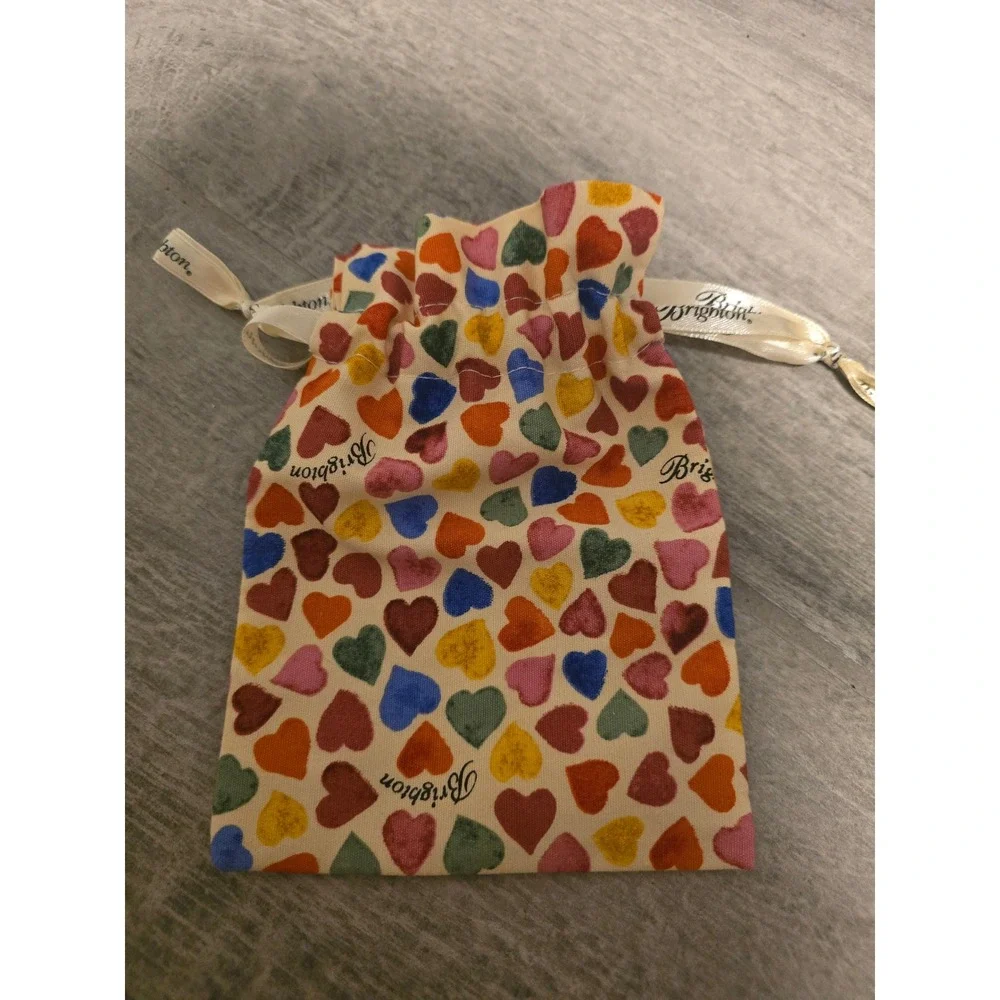 Brighton Jewelry‎ Pouch Drawstring Bag Hearts Print Beige Cream Gift