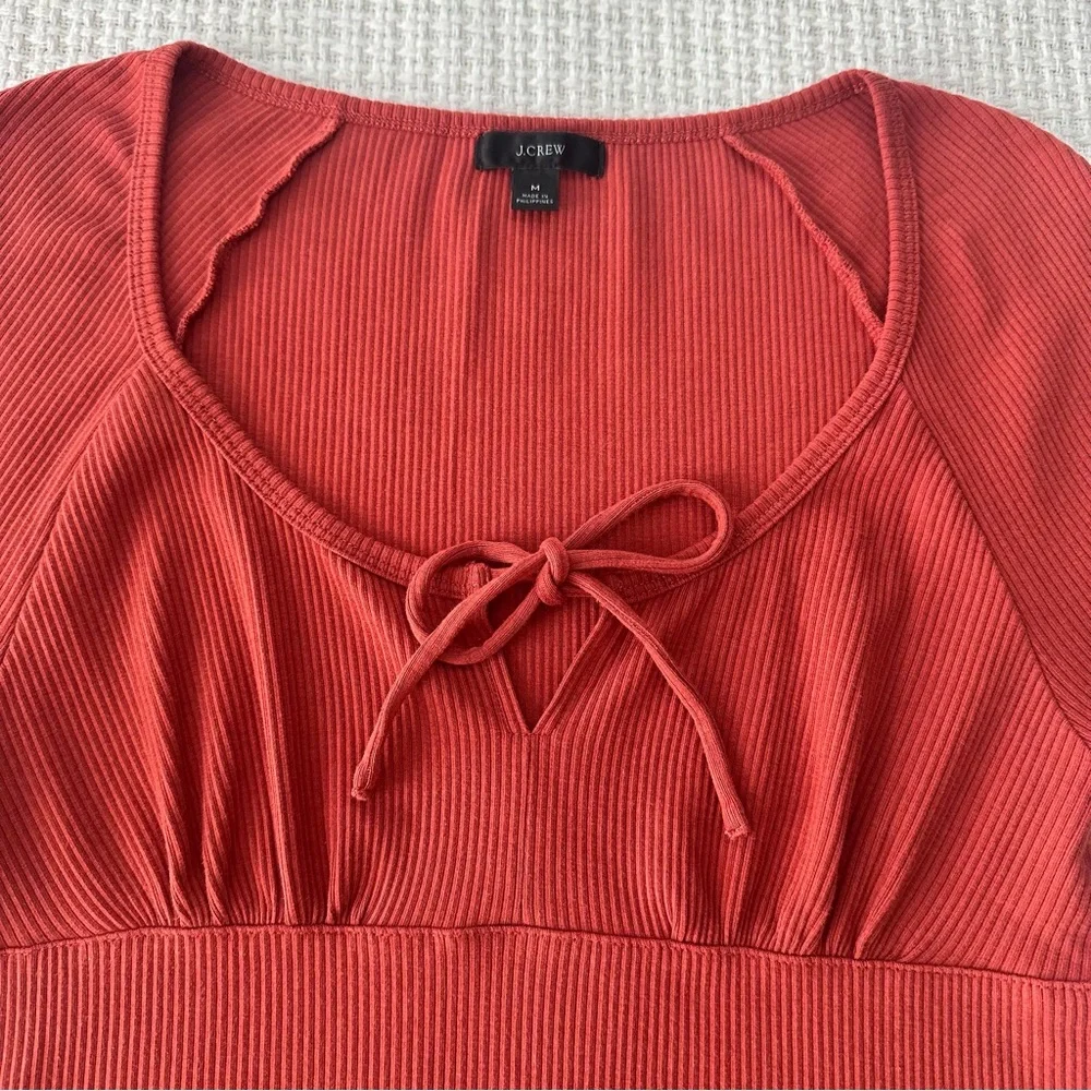 J. Crew Orange Scoop Neck Tie Front Ribbed Short Sleeve Tee Womens Medium
