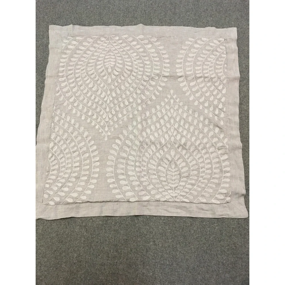 RH Restoration Hardware Palmette Euro Sham 25x25 Gray Embroidered Linen 2 pc