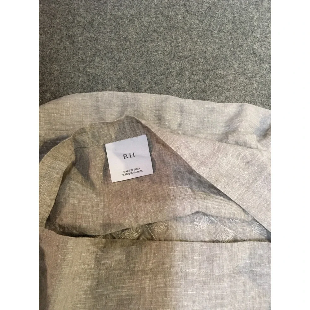 RH Restoration Hardware Palmette Euro Sham 25x25 Gray Embroidered Linen 2 pc