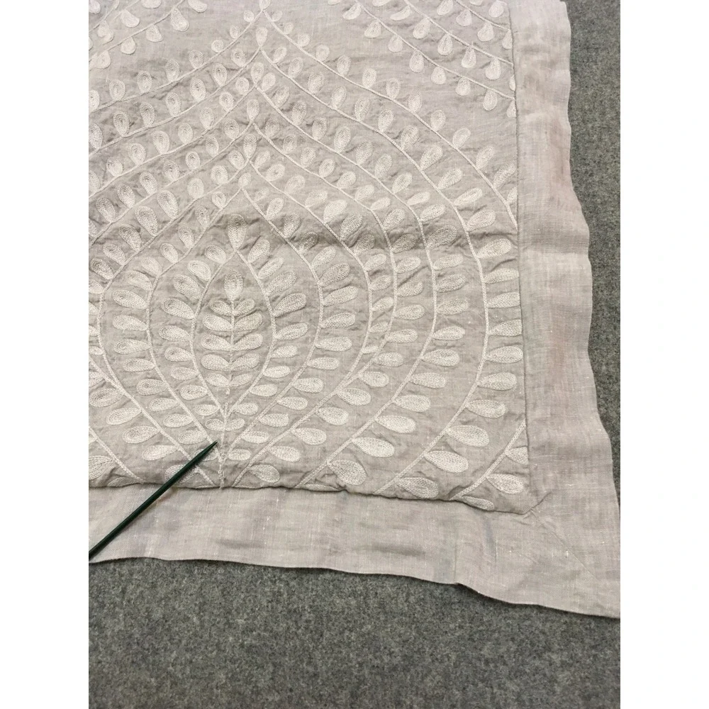 RH Restoration Hardware Palmette Euro Sham 25x25 Gray Embroidered Linen 2 pc