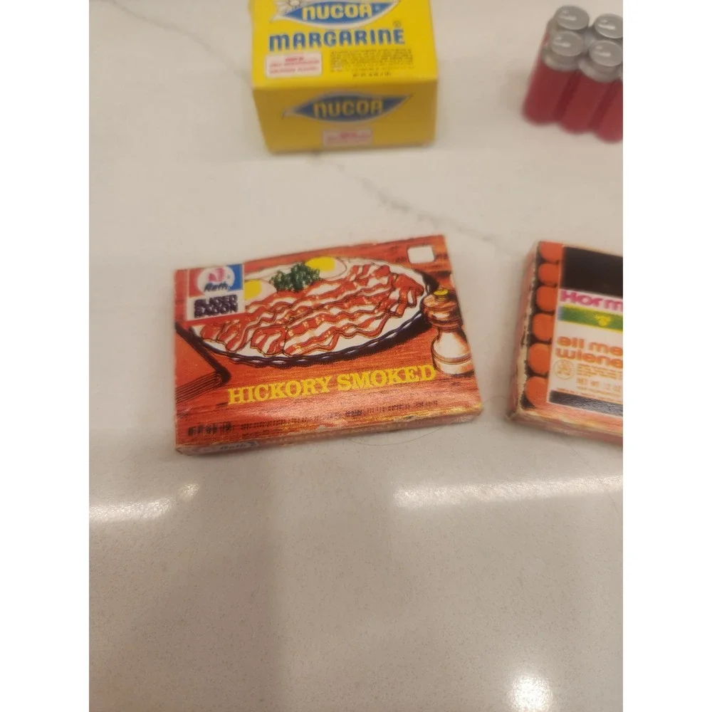 Vintage Lot Of Play Miniature Doll Food Grocery Bacon, Soda, Margarine Hot Dogs‎