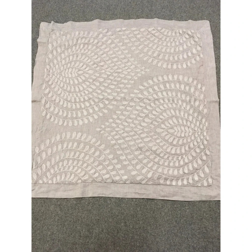 Restoration Hardware Palmette Euro Sham Unisex 25x25 Gray Embroidered 100% Linen