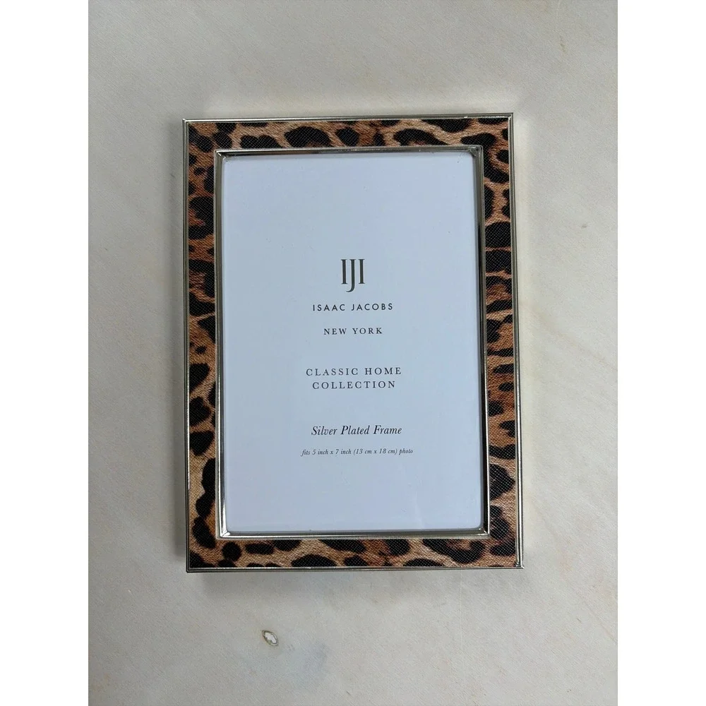 Isaac Jacobs Leopard Print Silver Plated Picture Frame 5x7 Classic Home Decor