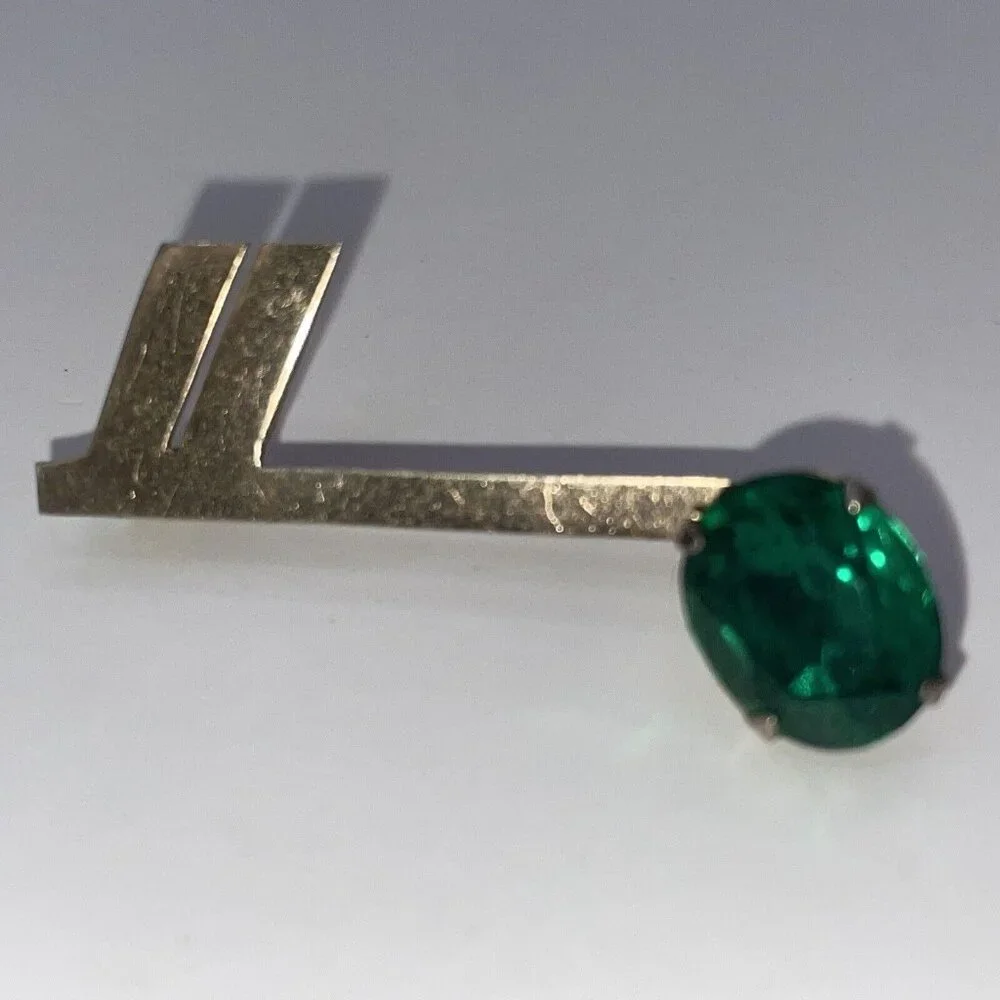RARE Set‎ of 2 J Ingenue Sterling Music Note Brooches Pins Green Rhinestones VTG