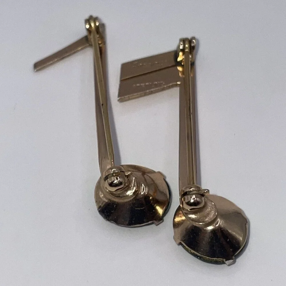 RARE Set‎ of 2 J Ingenue Sterling Music Note Brooches Pins Green Rhinestones VTG