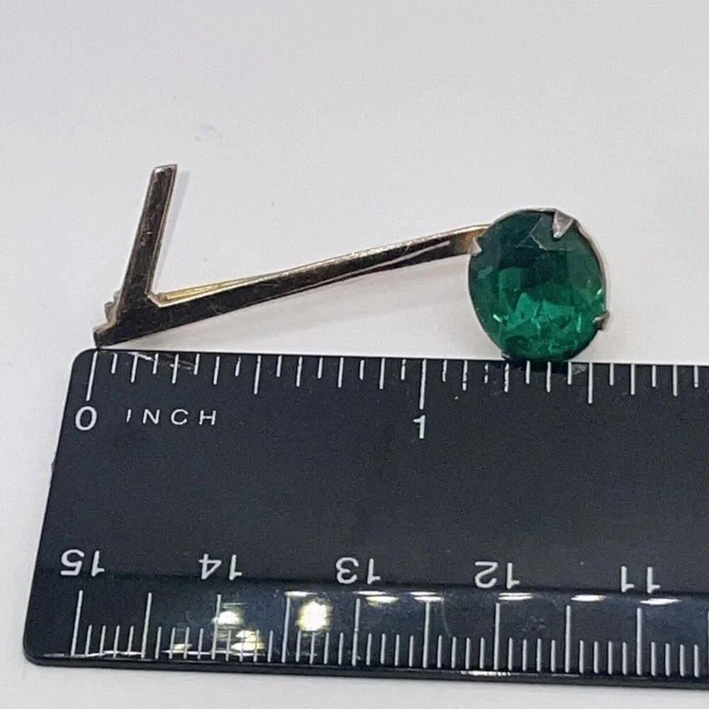 RARE Set‎ of 2 J Ingenue Sterling Music Note Brooches Pins Green Rhinestones VTG