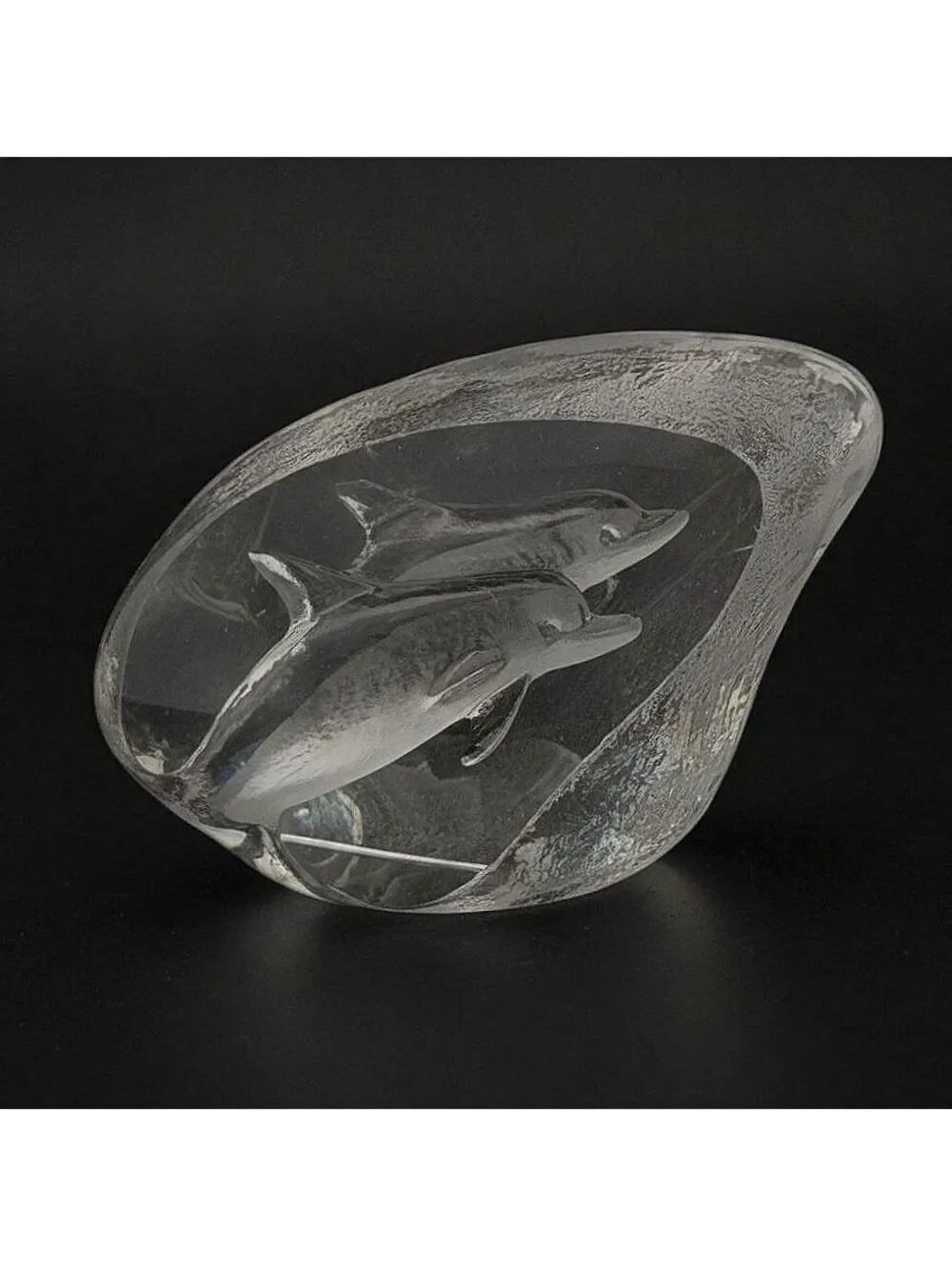 Mats Jonasson Maleras Sweden Crystal Dolphins Sculpture Signed Art Glass 3