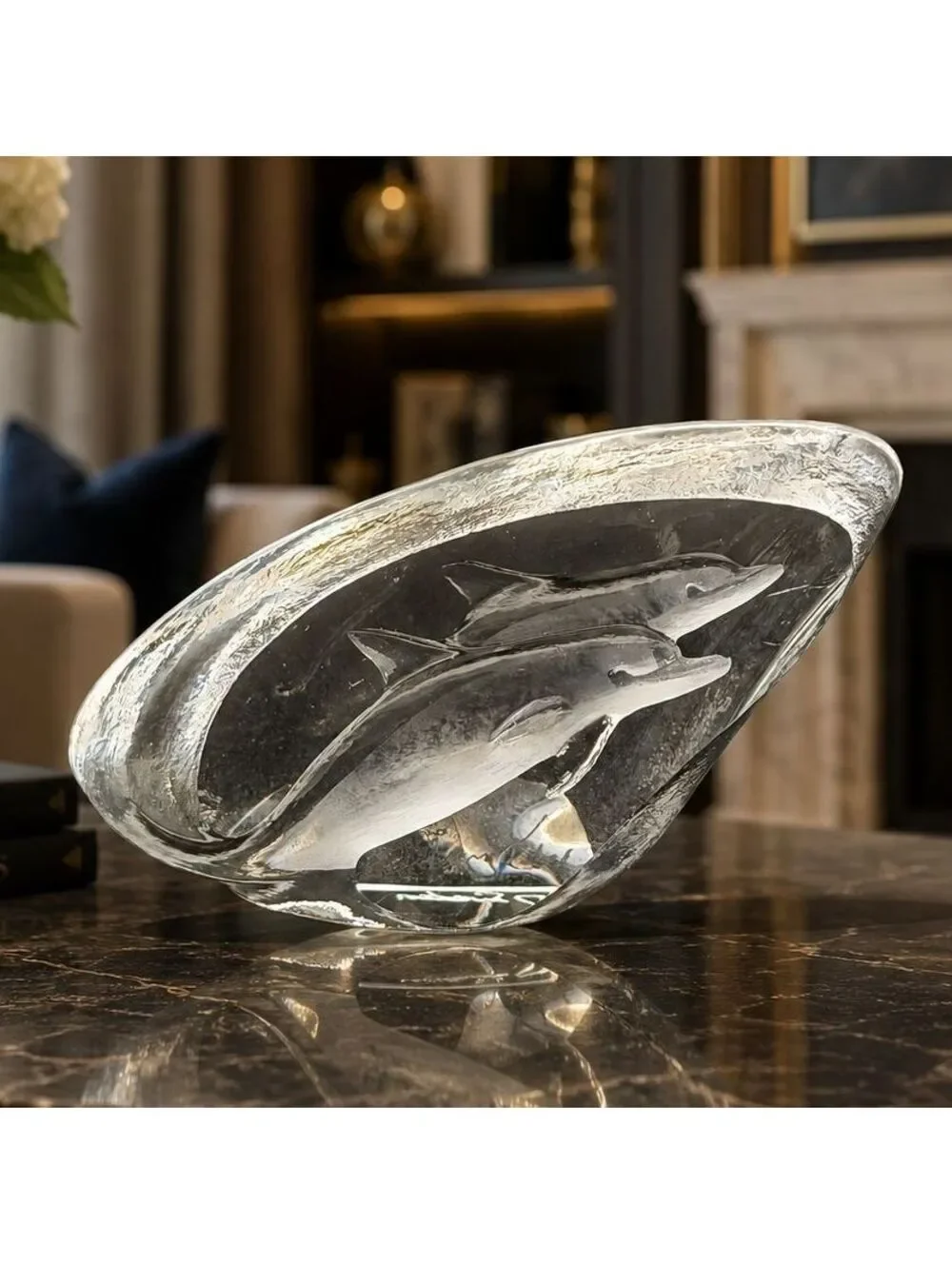Mats Jonasson Maleras Sweden Crystal Dolphins Sculpture Signed Art Glass 3