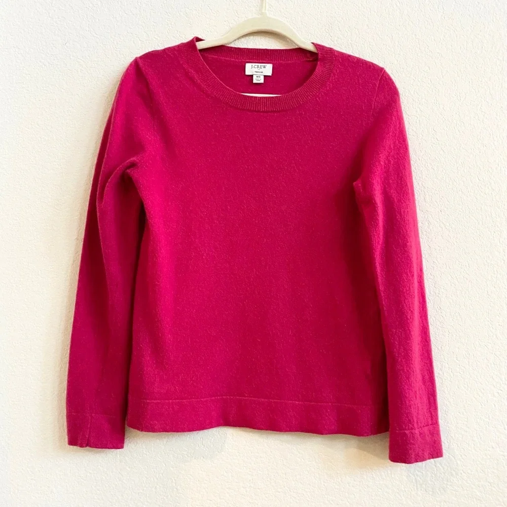 J‎ Crew Teddie Sweater Womens XS Magenta Pink Wool Cotton Crew Neck Long Sleeve