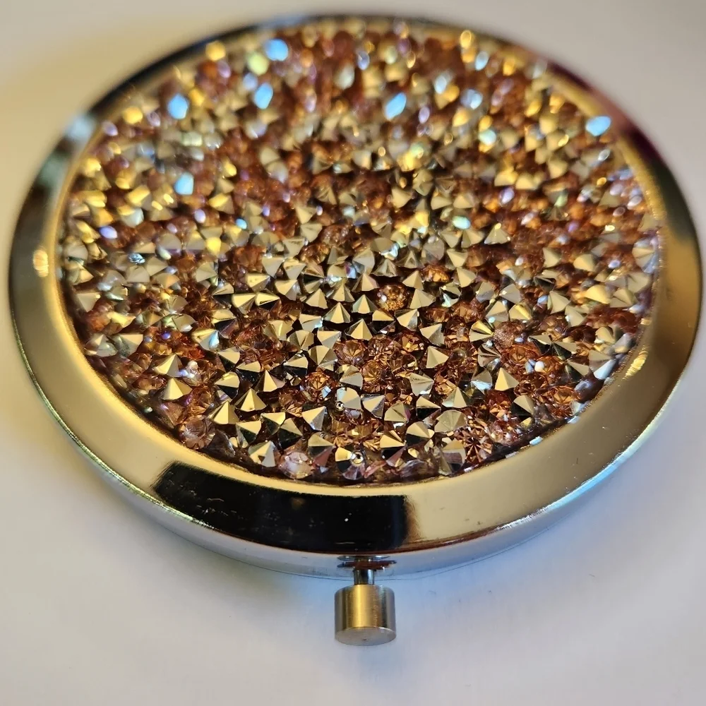 Set of 6 bejeweled metal case snap clasp compact mirrors with protective plastic