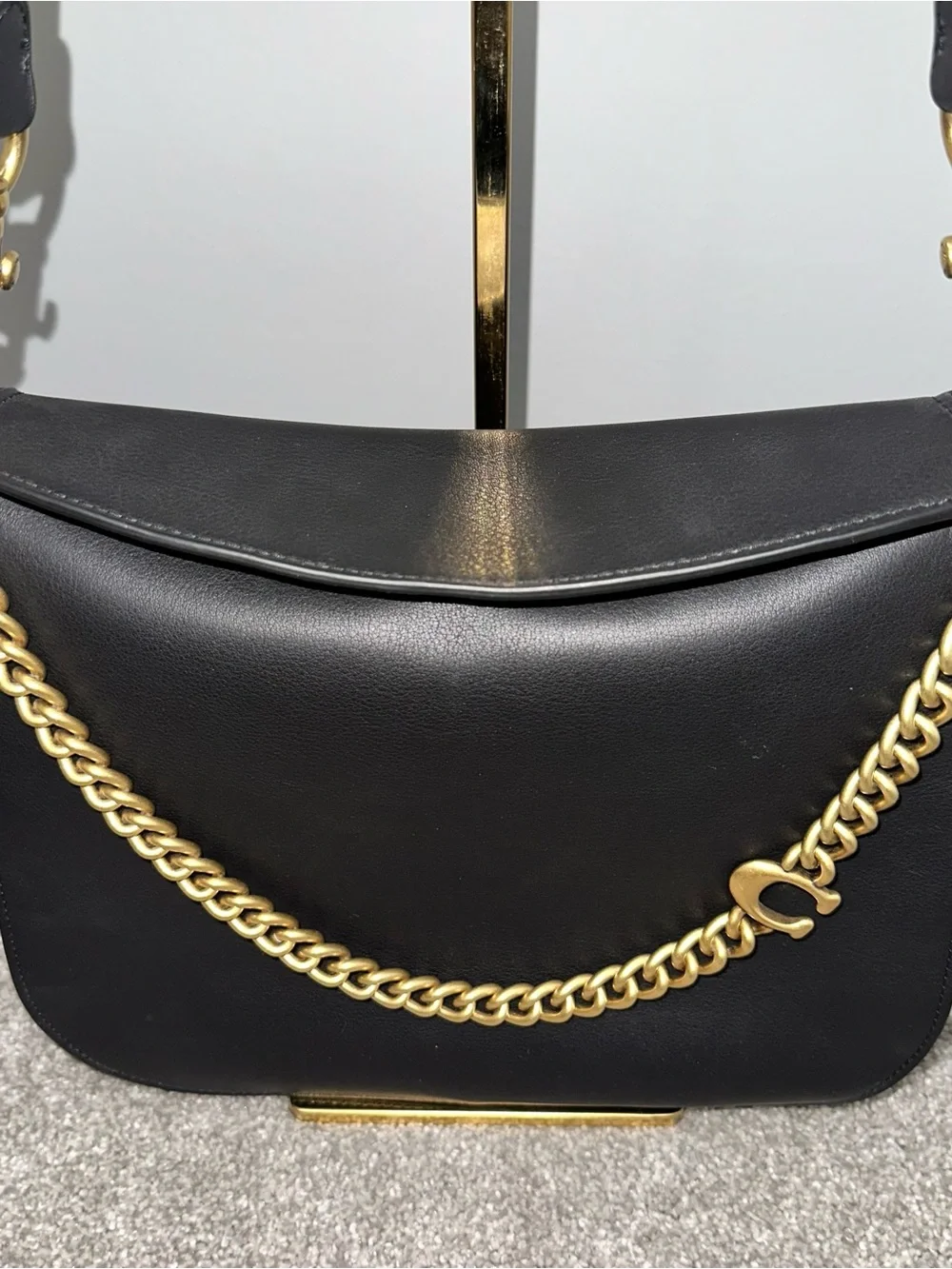 Coach Signature Chain Hobo Black Leather Crossbody Bag Shoulder Bag - NWT