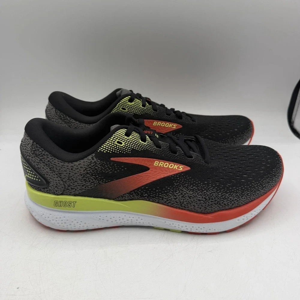 Brooks Ghost 16 Running Shoes Mens Sz 10 D Black/Mandarin Red/Green Sneakers