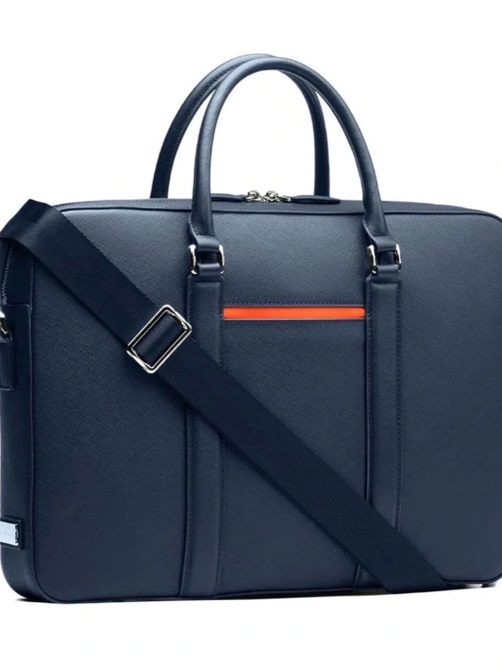 Maverick & Co. Manhattan Leather Briefcase (Navy Blue & Orange)
