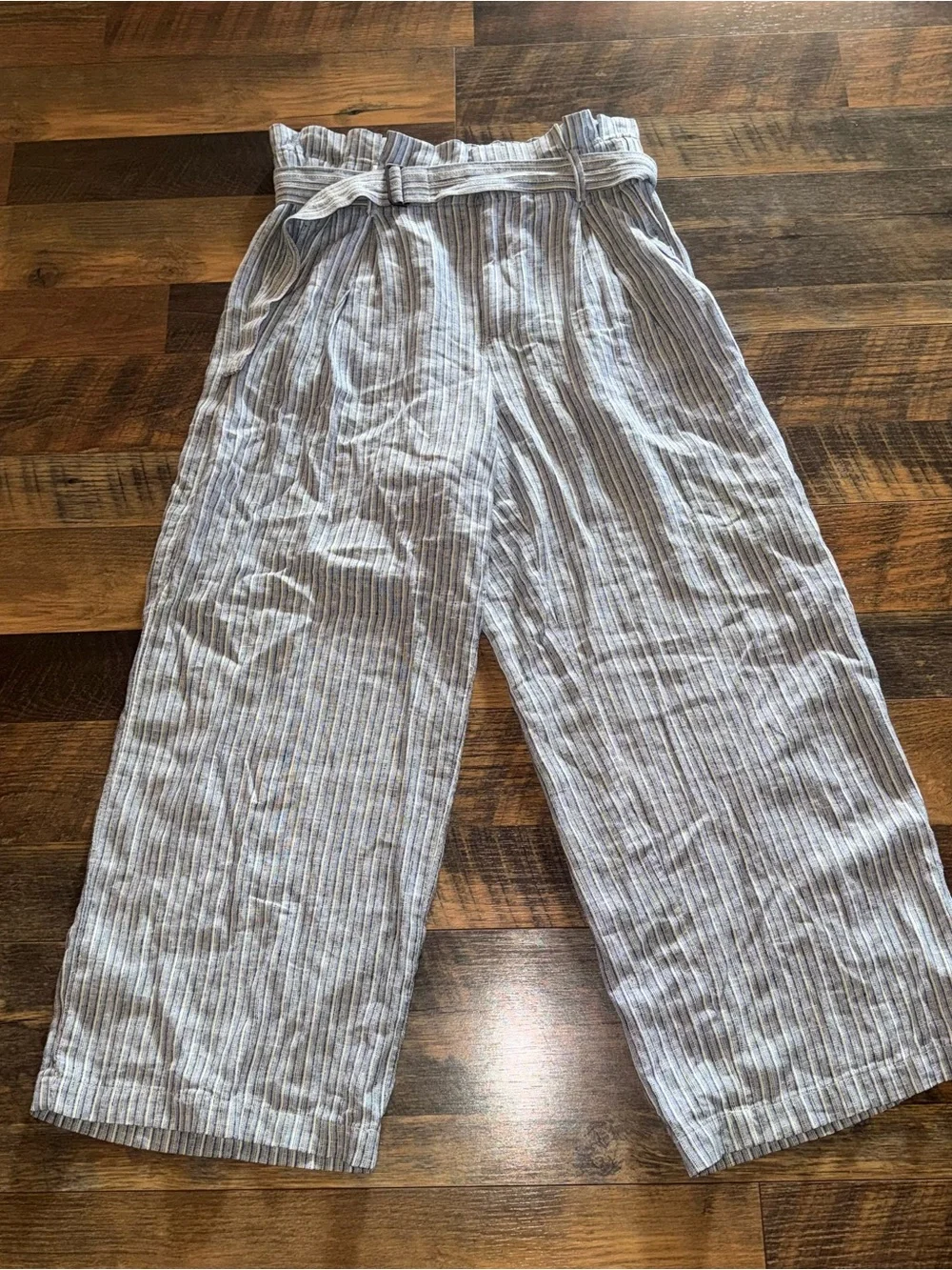 Banana Republic Blue and White Striped Wide-Leg Linen Blend Pants