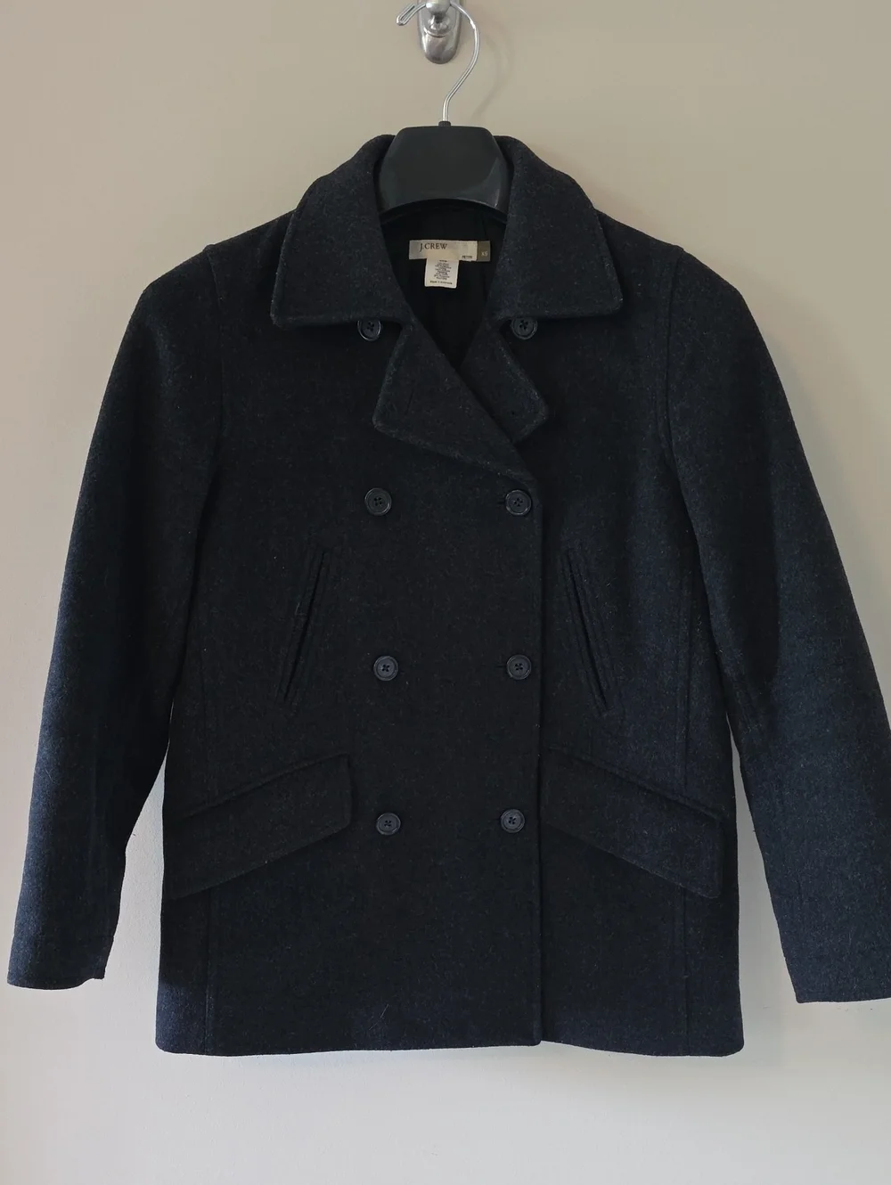 J. Crew Women's Heathered Grey Double-Breasted Wool Peacoat