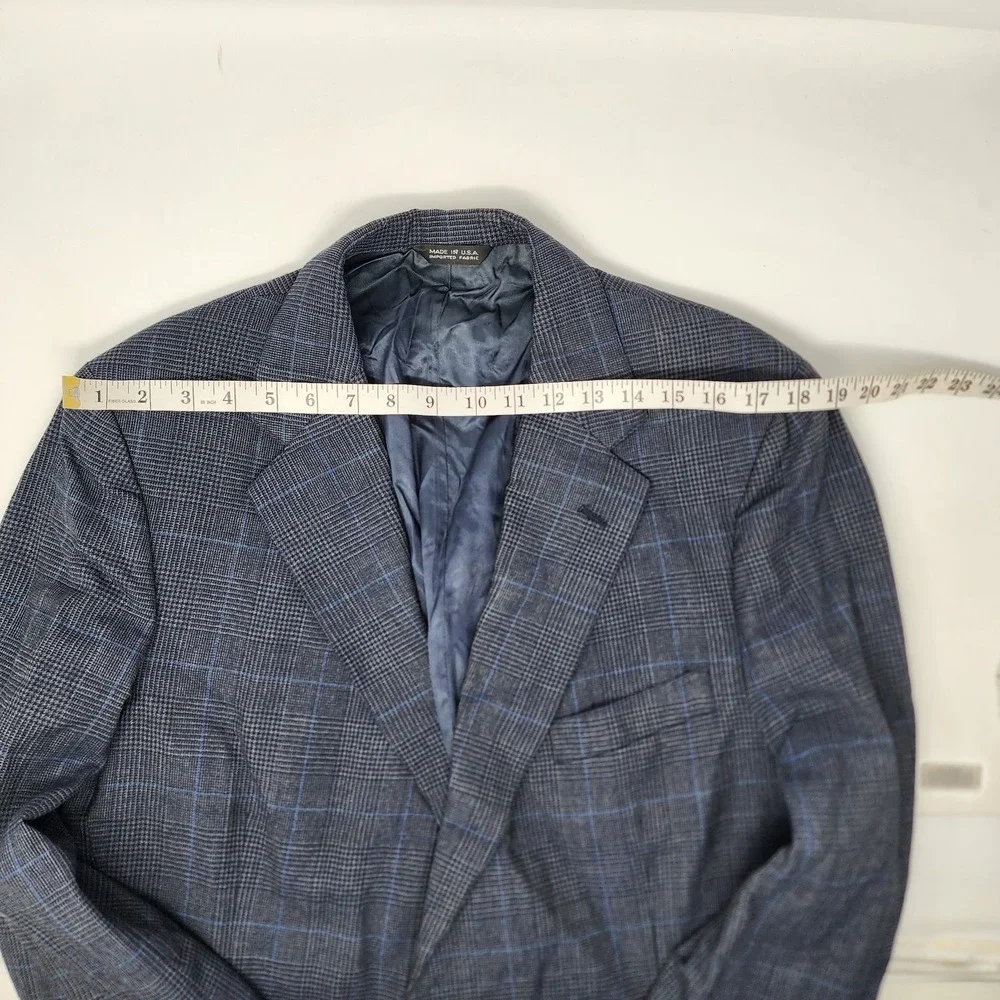 Ralph Lauren Polo University‎ Club Blazer Mens 44R Gray Plaid 100% Wool VINTAGE