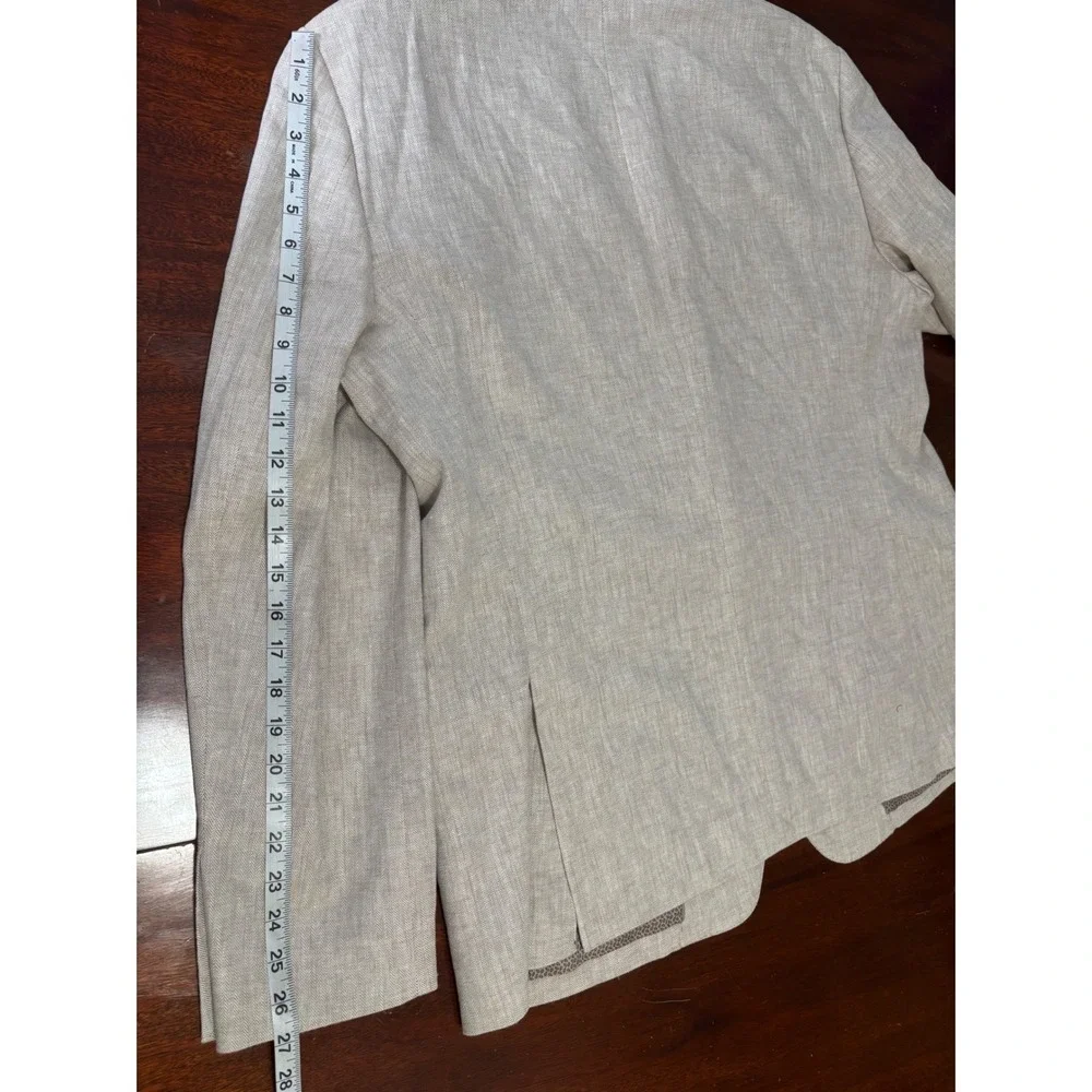 Joseph Abboud Mens Linen Cotton Blazer 48 Long Slim Fit Herringbone Beige