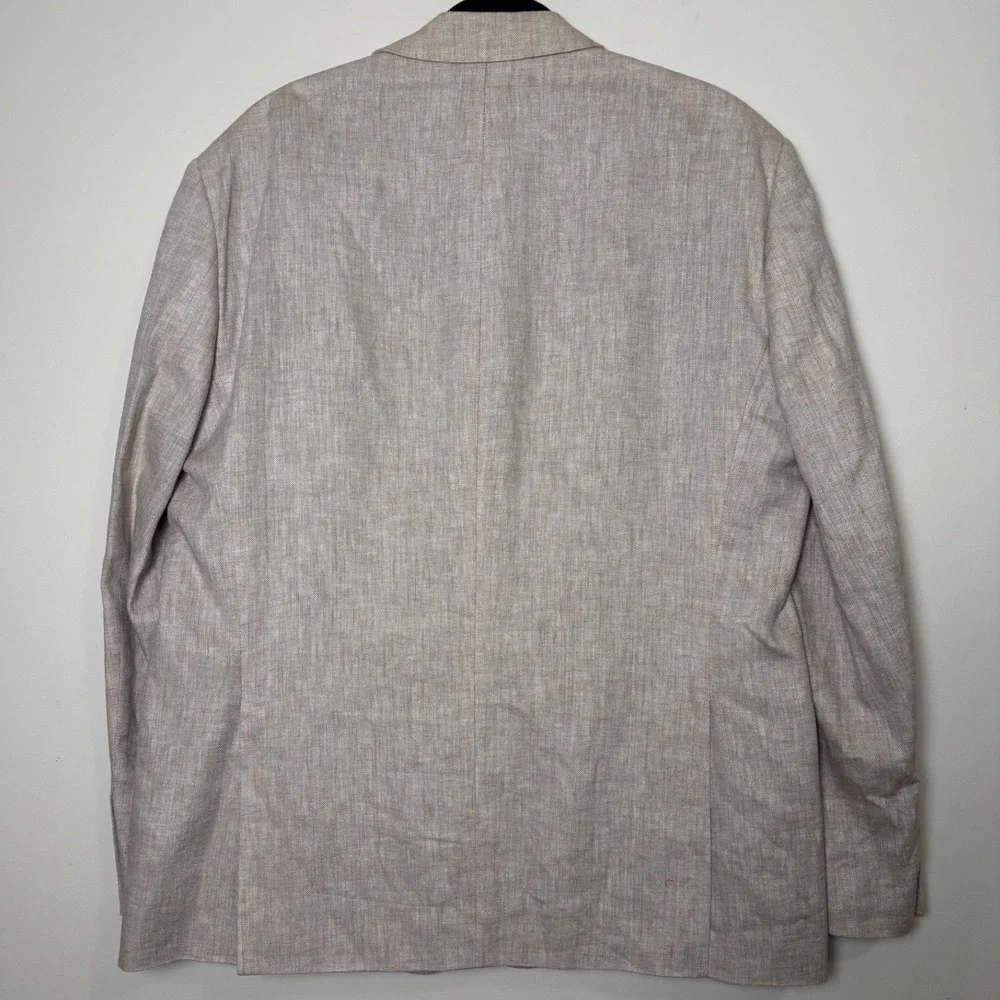 Joseph Abboud Mens Linen Cotton Blazer 48 Long Slim Fit Herringbone Beige