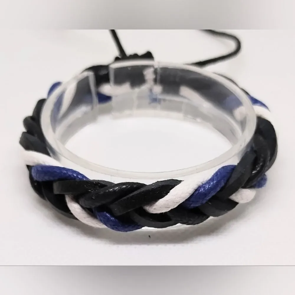 Men's bracelet leather braided blue black‎ new e94