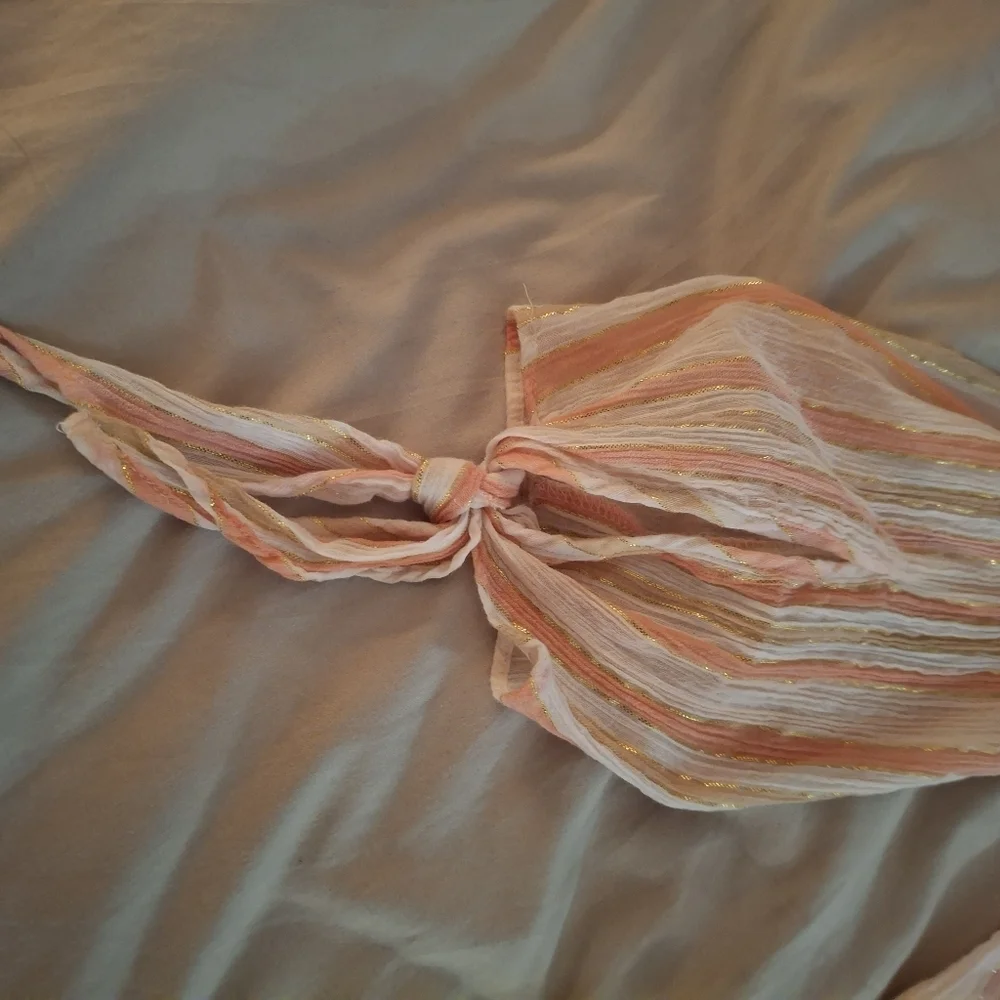 Michael Kors Women's Striped Sheer Pink, White, and Tan Blouse
